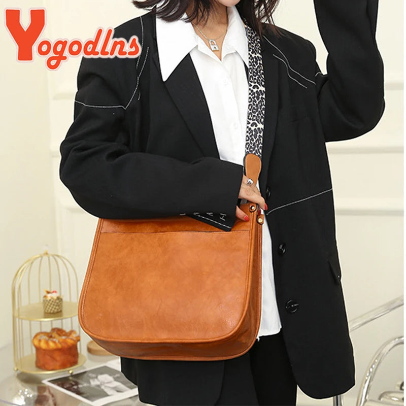 Vintage Bucket Bag PU Leather Crossbody Bags Casual Messenger Handbag