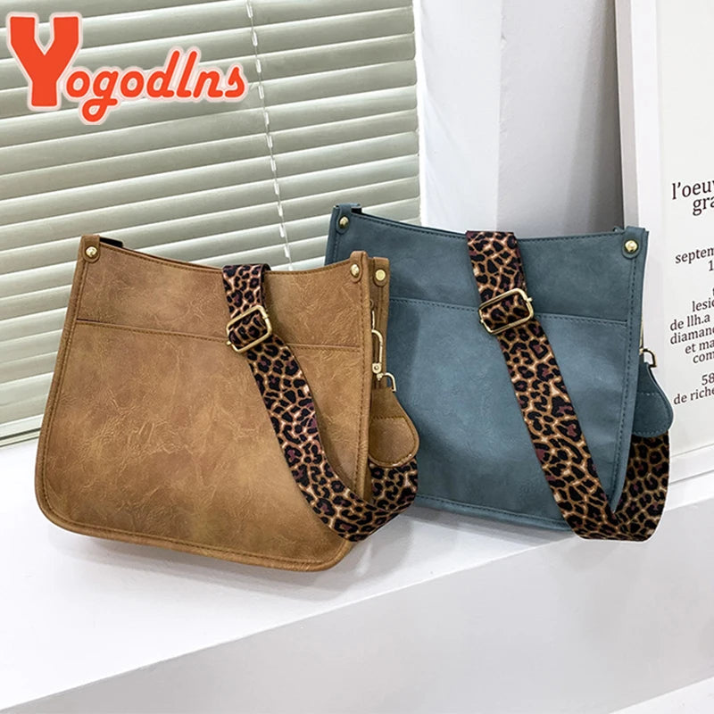 Vintage Bucket Bag PU Leather Crossbody Bags Casual Messenger Handbag