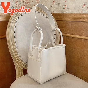 Vintage Leather Bucket Bag for Women Shoulder Messenger Lady Bag