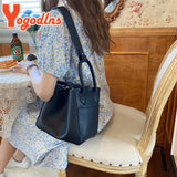 Vintage Leather Bucket Bag for Women Shoulder Messenger Lady Bag
