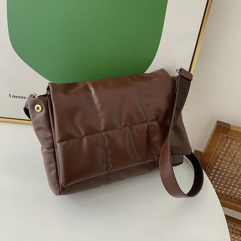 Vintage Embroidered Plaid Shoulder Bag Soft Leather Crossbody Flap Messenger