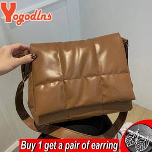 Vintage Embroidered Plaid Shoulder Bag Soft Leather Crossbody Flap Messenger