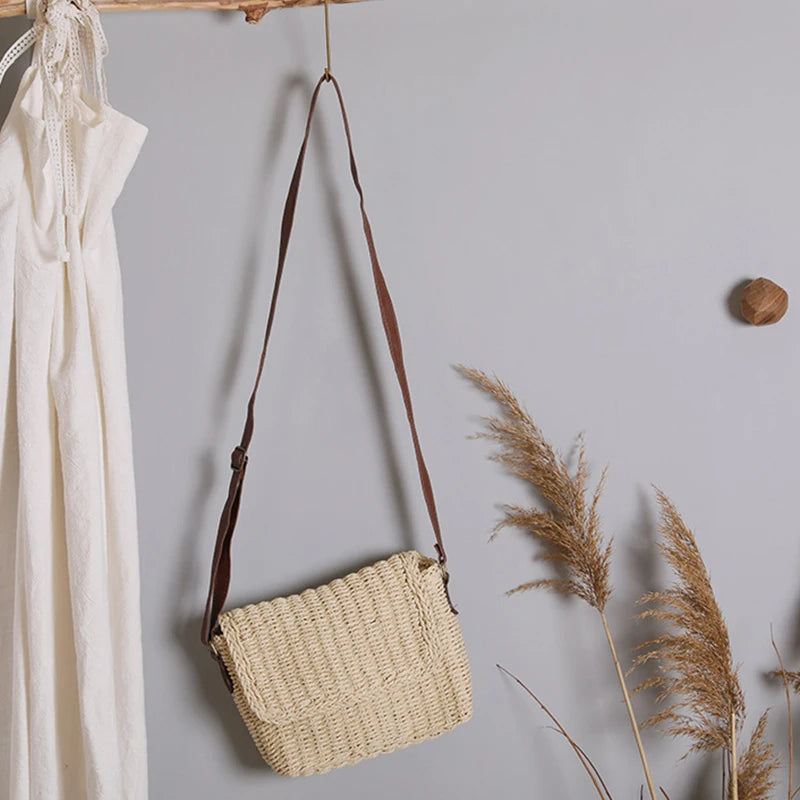 Vintage Straw Handbag Woven Beach Tote Bohemia Shoulder Bag