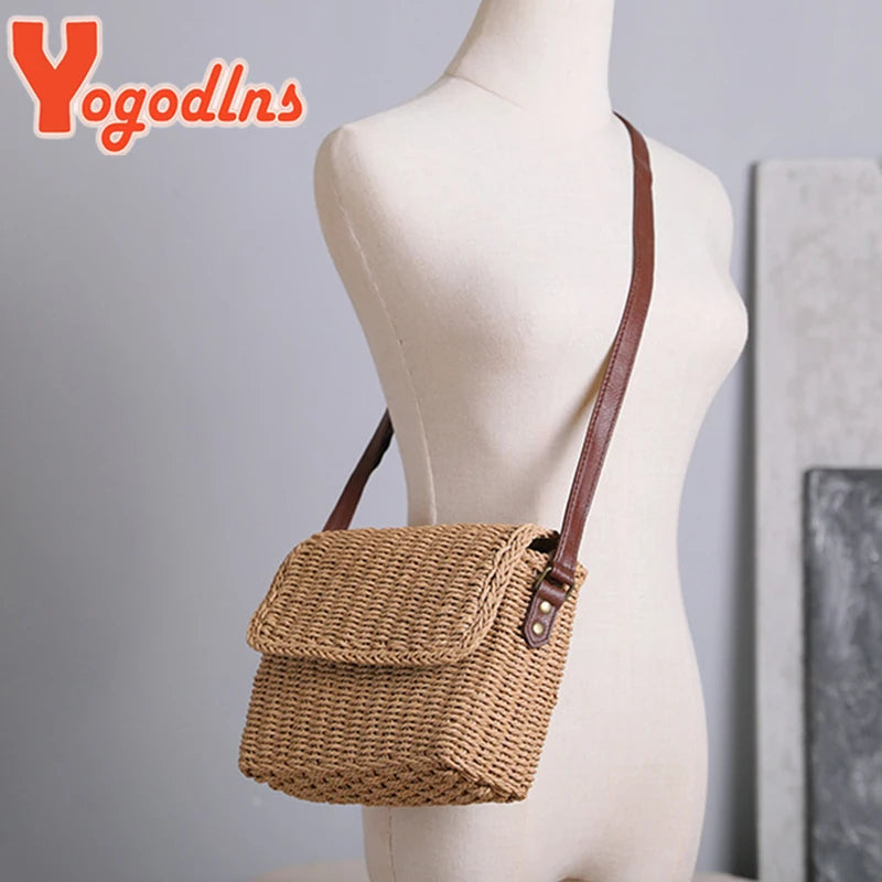 Vintage Straw Handbag Woven Beach Tote Bohemia Shoulder Bag