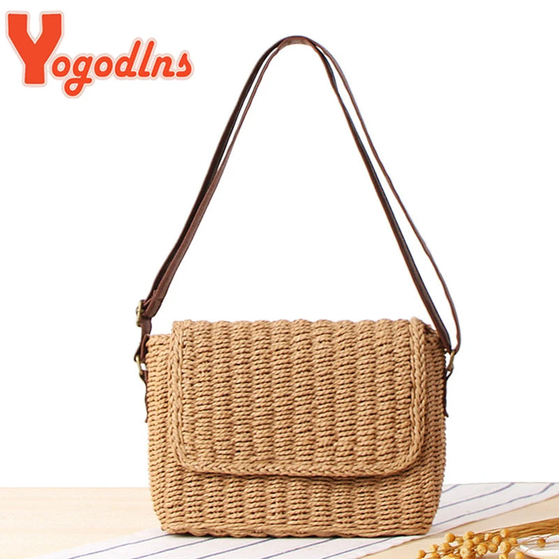 Vintage Straw Handbag Woven Beach Tote Bohemia Shoulder Bag