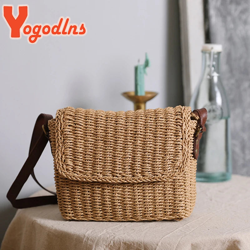 Vintage Straw Handbag Woven Beach Tote Bohemia Shoulder Bag