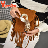 Vintage Leather Shoulder Bag Women Tassel Crossbody Bag