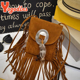 Vintage Leather Shoulder Bag Women Tassel Crossbody Bag