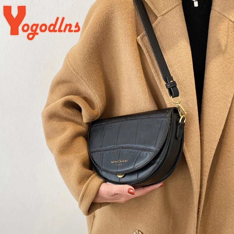 Vintage Saddle Bag PU Leather Flap Shoulder Chains Crossbody Lady Messenger