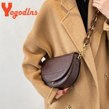Vintage Saddle Bag PU Leather Flap Shoulder Chains Crossbody Lady Messenger