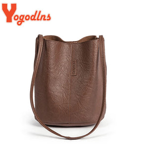 Vintage Bucket Bag PU Leather Crossbody Handbag