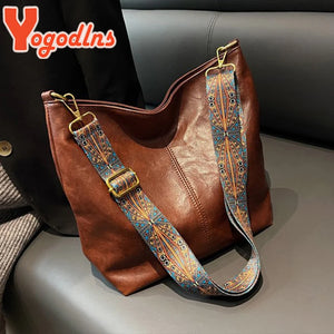 Vintage Shoulder Bag PU Leather Bucket Crossbody Lady Messenger Shopping Purse