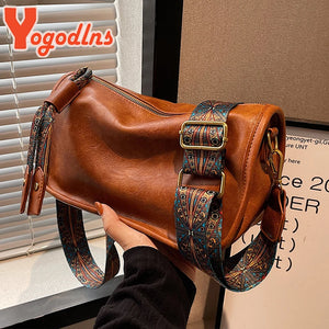 Vintage PU Leather Shoulder Bag for Women Crossbody Messenger Tote Purse