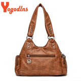 Vintage Shoulder Bag Soft Leather Top-handle Bag Crossbody Bag Multi-pocket