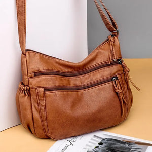 Vintage Soft Leather Shoulder Bag Multi-pocket Crossbody Bag