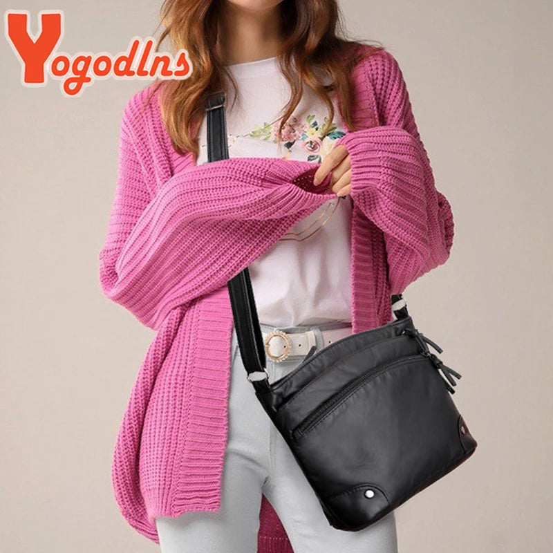 Vintage Soft PU Leather Shoulder Bag Female Zipper Messenger Handbag