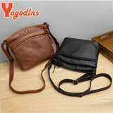 Vintage Soft PU Leather Shoulder Bag Female Zipper Messenger Handbag