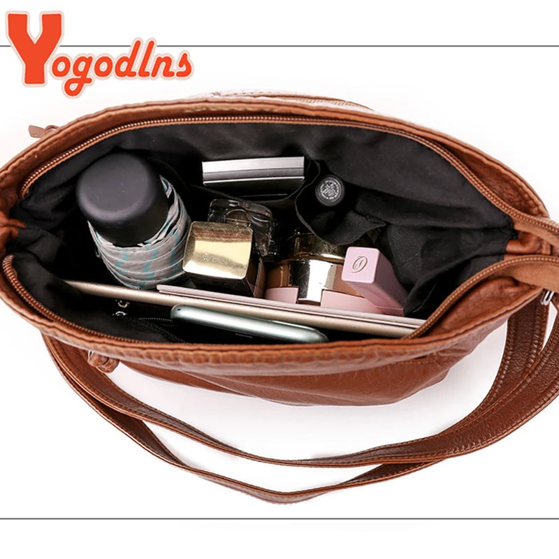 Vintage Soft PU Leather Shoulder Bag Female Zipper Messenger Handbag
