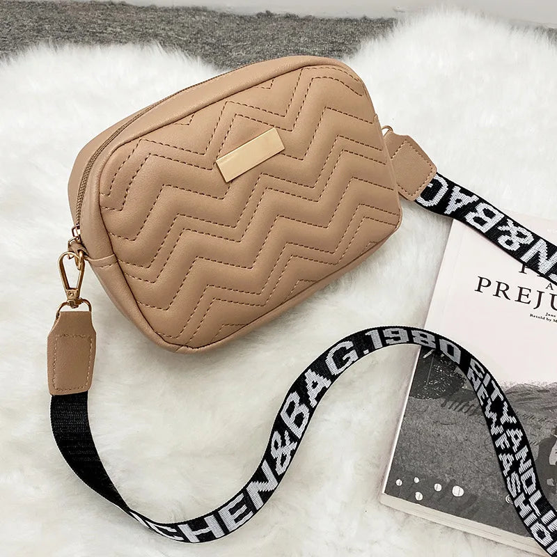 Wave Embroidery Thread Square Bag For Women PU Leather Shoulder Bag