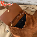 Winter Frosted Leather Shoulder Bag Female Flap Crossbody Bag