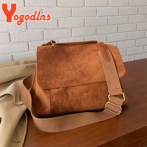 Winter Frosted Leather Shoulder Bag Female Flap Crossbody Bag
