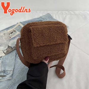 Winter Plush Bag Small Shoulder Handbag Fluffy Fur Crossbody Clutch