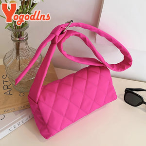 Winter Rhombus Space Cotton Padded Shoulder Bag Female Flap Down Crossbody
