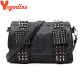 Women Leather Messenger Bags Skull Rivets Shoulder Bags