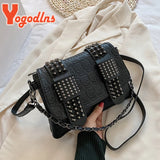 Women Leather Messenger Bags Skull Rivets Shoulder Bags