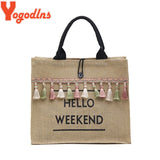 Women Canvas Tassel Handbags Shoulder Bags High Capacity Linen