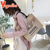 Women Canvas Tassel Handbags Shoulder Bags High Capacity Linen