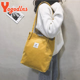 Women Corduroy Shoulder Bag Cotton Canvas Big Casual Female Eco Crossbody Bag
