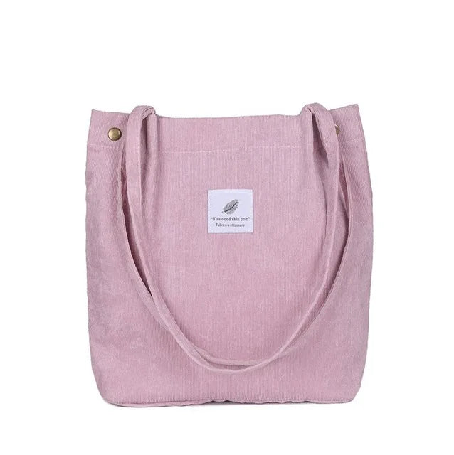 Women Corduroy Shoulder Bag Cotton Canvas Big Casual Female Eco Crossbody Bag