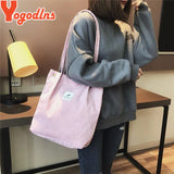 Women Corduroy Shoulder Bag Cotton Canvas Big Casual Female Eco Crossbody Bag