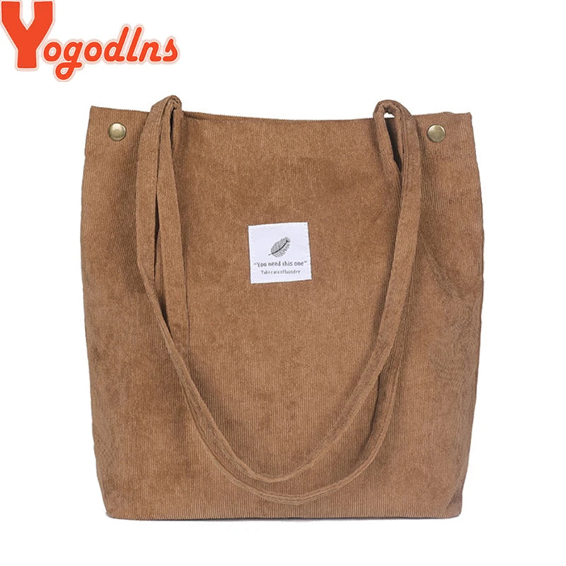 Women Corduroy Shoulder Bag Cotton Canvas Big Casual Female Eco Crossbody Bag