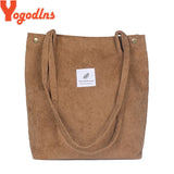 Women Corduroy Shoulder Bag Cotton Canvas Big Casual Female Eco Crossbody Bag
