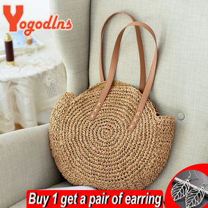 Women Large Straw Shoulder Bag Tassel Beach Handbag