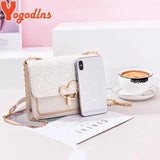 Women Sequin Love Shape Lock Shoulder Bag Chain Flap Bag