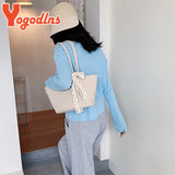 Women's Woven Ribbon Straw Bag - Summer Rattan Bucket Bag