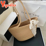 Women's Woven Ribbon Straw Bag - Summer Rattan Bucket Bag
