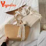 Women's Woven Ribbon Straw Bag - Summer Rattan Bucket Bag