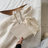 Women's Woven Ribbon Straw Bag - Summer Rattan Bucket Bag