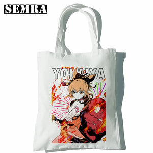 Yoimiya Anime Women Canvas Shopper Bag Large Tote Handbag