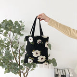 Winter Plush Flower Lunch Bag Casual Shoulder Embroidery Handbag