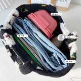 Winter Plush Flower Lunch Bag Casual Shoulder Embroidery Handbag