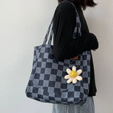 Checkered Canvas Shopper Handbag Eco Reusable Shoulder Bag