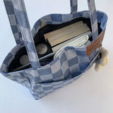 Checkered Canvas Shopper Handbag Eco Reusable Shoulder Bag
