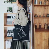 Canvas Cotton Print Zipper Shopping Bags Girls Casual Handbag