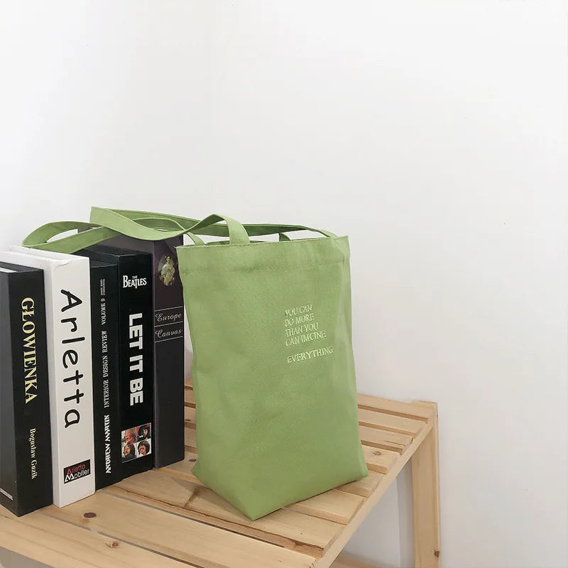 Embroidered Eco Reusable Foldable Shoulder Bag Cotton Tote Pack for Women