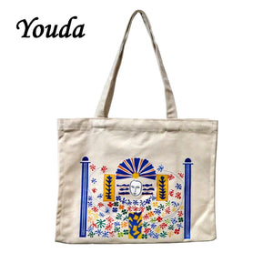 Canvas Shoulder Bag with Cartoon Pattern Print Handbag